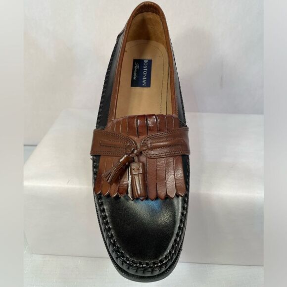 BLACK AND TAN BOSTONIAN FLORENTINE LOAFERS MADE IN ITALY SIZE 11 NWOB - Picture 2 of 14